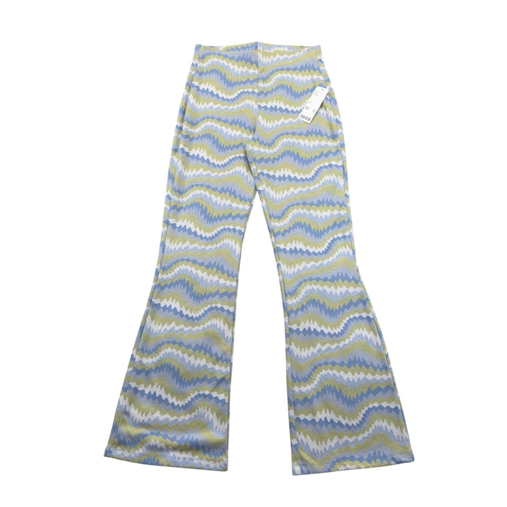 Urban Outfitters Bryn Blue Green Chevron Print Knit Flare Pants Women Medium NWT - Picture 2 of 14